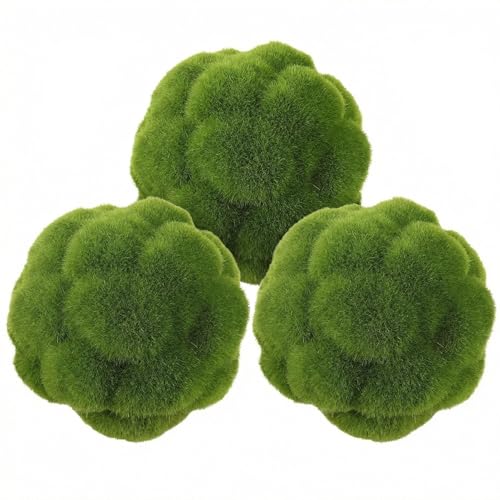 3Pcs Artificial Moss Balls, Decorative Green Balls for Vase Fillers, Garden Wedding Party Centerpieces, Indoor Outdoor Artificial Plant Ornaments