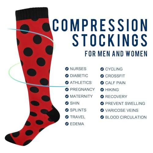 Red Black Polka Dots men women socks,Warm Comfort Athletic Crew Running Hiking Cycling Compression Socks4