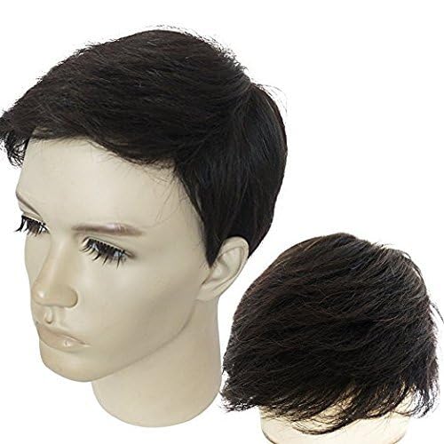 Kabello Monofilament Pre Cut Human Hair Patch Hair Wig For Men And Boys Pack Of 1 (10X8, BLACK)-image-49