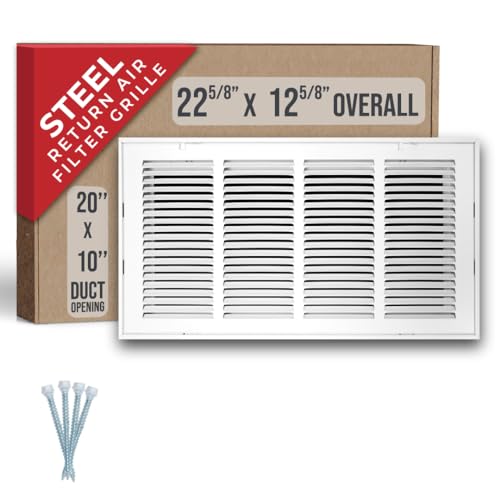 Image of Fits 20x10 Duct Opening | Steel Return Air Filter Grille by Handua [Removable Door] for 1-inch Filters | Vent Cover Grill | White | HVAC Cold Air Intake Grille | Out Dim: 22 5 /8 inchW X 12 5 /8 inchH