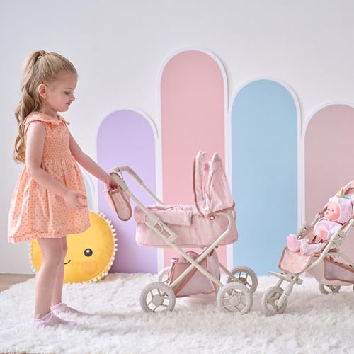 Teamson Kids Puppenwagen 2-in-1 Klassiker in Beige mit Zubehör, wandelbarer Puppenbuggy für fantasievolle Rollenspiele drinnen – Bild 4