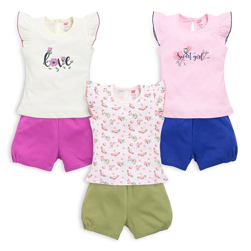 Image of LuvLap Baby Girls Regular Fit 100% Cotton Half Sleeves Girls Top CoSets Pack of 3