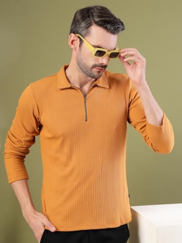 Image of Rigo Printed Casual T-Shirts for Men | Waffle Knit Solid T-Shirt for Men | Full Sleeves T-Shirts for Men