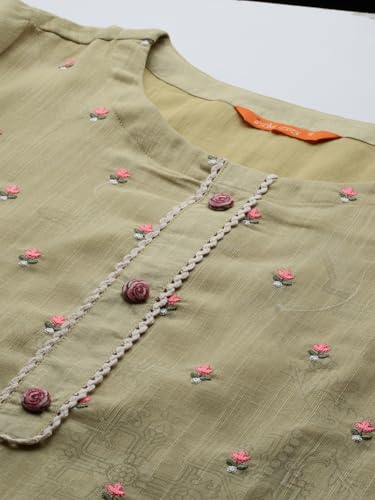 Image of INDO ERA Women's Linen Embroidered Straight Kurta and Pant with Dupatta Set (KH9PK9800)