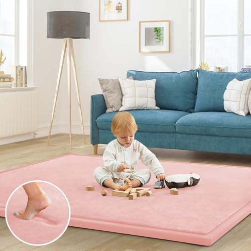 Image of Baby Play Mat for Floor Nursery Rug Muscle Mat Area Rug Playroom Rug 71 inchx79 inch Playpen Mat Elastic Foam 1.3 inch Thick Crawling Mat for Babies,Toddlers, Infants, Kids,Light Pink