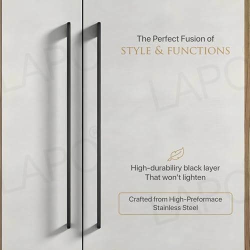 Image of LAPO 2 Piece Cabinet Handles for Drawer, Pulls for Almirah, 36 Inch Black Window Drawer for Kitchen, Wardrobe, Cupboard Furniture's (900mm, Black Finish, 3 Years Warranty)