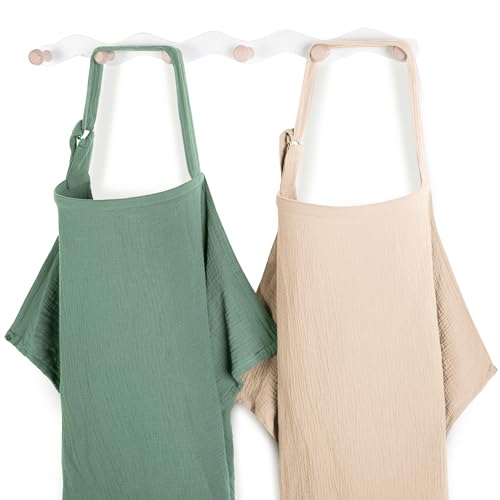Image of Yoofoss 2 Pack Muslin Nursing Cover for Breastfeeding, 100% Cotton Breastfeeding Cover with Arch Neckline, Soft Breathable Privacy Nursing Covers for Women, Multi-use Breastfeeding Essentials