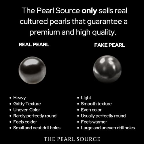 THE PEARL SOURCE 6.5-7.0mm Black Japanese Akoya Real Pearl Earrings for Women - 14k Gold Stud Earrings | Hypoallergenic Earrings with Genuine Cultured Pearls - Thumbnail 5
