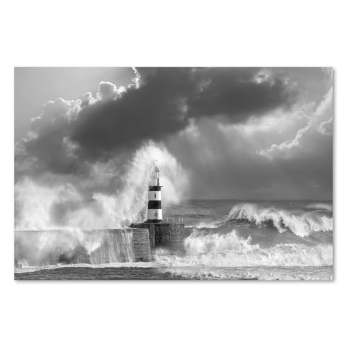 Postereck - 0452 - Phare, tempête, intempéries, mer, vague. Art Mural Impression – Décoration marine, océan, Poster - Affiche - 3:2 30,0 cm x 20,0 cm