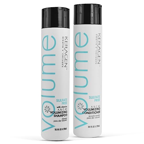 Keragen - Volumizing Shampoo and Conditioner for Fine Hair with Keratin and Collagen, Sulfate Free