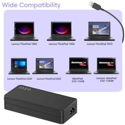 Image of Sounce 65W Lenovo Laptop Charger Adapter, 20V 3.25A Fast Charging Power Supply with Slim Square Tip for ThinkPad T470 T460 T450 X240 X260 Yoga Series, Replacement AC Adapter with Safety Protection