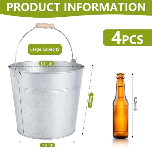 OBTANIM 4 Pack 8 Quart Galvanized Metal Buckets Champagne Drink Cooler Storage Ice Pails with Handle for Plants, Succulents, Party Favors Organizing Home Parties Bar Cooling Supplies by OBTANIM - Used condition - Image 2