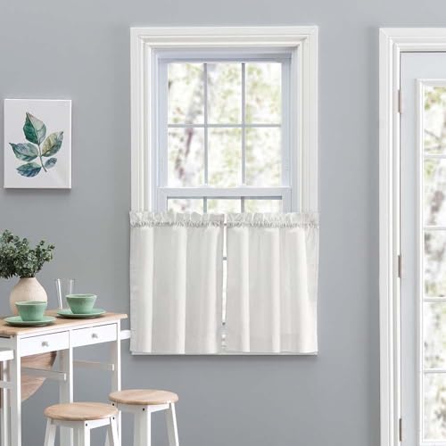 Ellis Curtain Stacey Sheer 56-by-30 Inch Tailored Tier Pair Curtains, Ice Cream, 56x30 - Thumbnail 2
