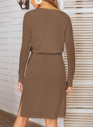 Image of Simier Fariry Womens Fall Winte Long Sleeve Knee Length Casual Dress with Pockets