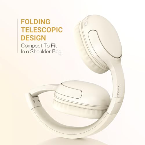 Image of LORELEI B-E5 Kids Bluetooth Headphones, Wireless Headphones for Kids, Foldable 40H Playtime, Built-in mic, On Ear Headsets for Child /Teens /School /Tablet(Beige White)