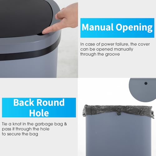 image for BestOffice | 13 Gallon Plastic Trash Can with Lid | Gray | Automatic T
