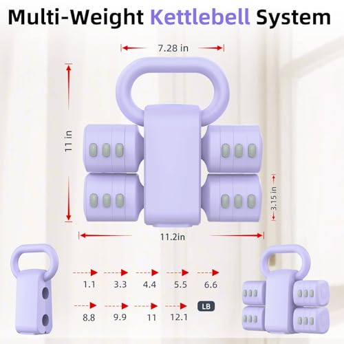 Image of 2-in-1 Adjustable Dumbbell Set, Upgraded 4 Levels Hand Weights for Women Men, Each 2.2 /3.3 /4.4 /5.5lb, Convertible Weights Dumbbells and Kettlebell Set for Home Gym Exercise & Fitness