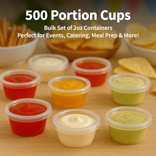Sauce Containers Jello Shot Cups with Lids (100 ct) 2 oz Small Plastic Portion containers – Clear, Leak-Resistant and Stackable Soufflé Cups for Sauces and Dips by XpressPak by XpressPak - Used condition - Image 4
