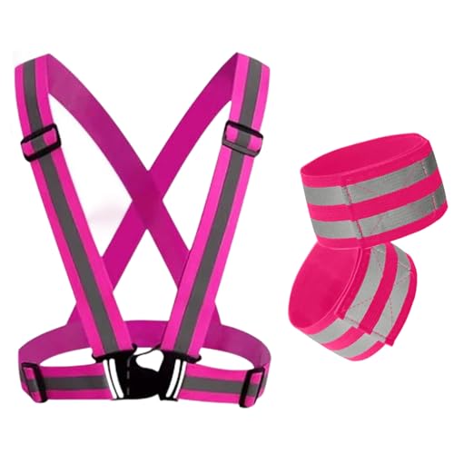 YSDINK Gilet de Sécurité Ajustable + 2 Bracelets Réfléchissants,Haute Visibilité,Élastique & Respirant,idéal pour Jogging,Vélo,Moto, Hommes et...