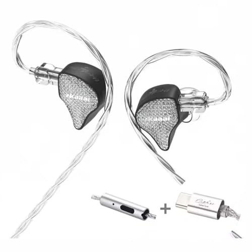 Image of EarAcoustic X Zkaaai Cipher In-Ear Monitor Earphone with HD Mic, 10mm Nanocrystal drivers, Dual Magnetic Tesla Neodymium, Silver-Plated Wired IEM, USB Type-C Plug, Crystal Diamond Shells (Black)