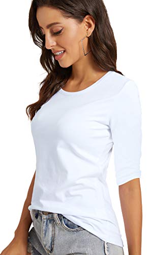 Women's Basic Half Sleeve Crew Neck T-Shirt Casual Solid Slim Cotton Top4