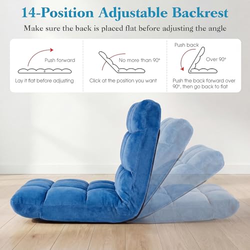 Image of Giantex Folding Floor Chair with Back Support, 14 Adjustable Position, Padded Sleeper Bed, Couch Recliner, Gaming Video Chairs for Adults, Meditation, Living Room (Blue)