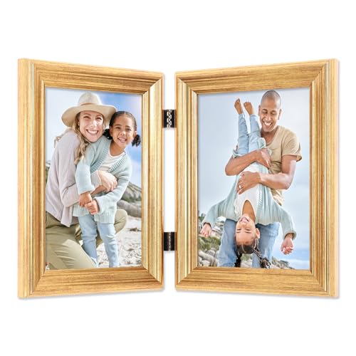 Image of Lawrence Frames 5x7 Hinged Double Sutter Burnished Gold Picture Frame