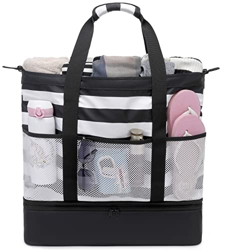 Image of JIANYA Beach Bag Women Waterproof Sandproof Beach Tote Bags with Cooler Top Zipper Large Totes for Beach Pool Travel Daily