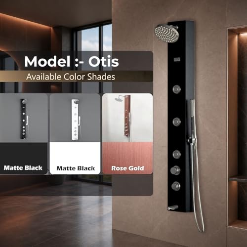 Image of JAAZ Shower Panels for Bathroom | Premium Multi-Function Shower Panel with Rain Shower, Hand Shower & Body Jets | Wall Mounted Bathroom Shower System (Otis Black)