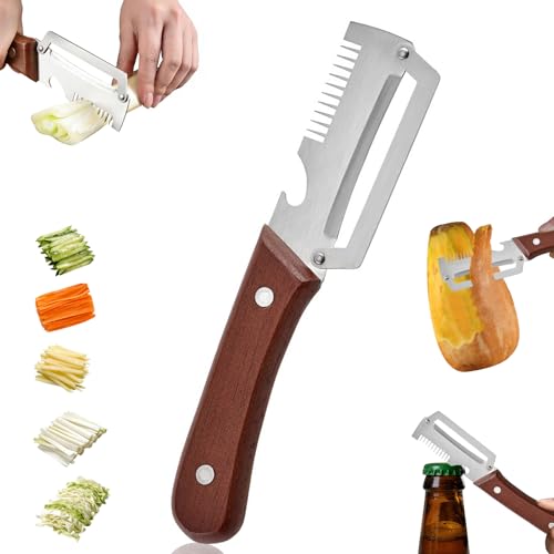 Gemüseschäler 3-in-1 Sparschäler Edelstahl Kartoffelschäler Mit Holzgriff Julienne Schäler Sparschäler Linkshänder Multifunktionaler Peeler Für Obst Gemüse Fisch Gurken Flaschen (A)