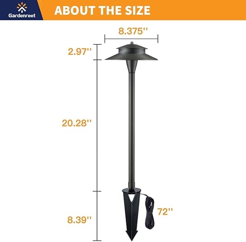 Miniatura 7 de Luces de camino de bajo voltaje de latón, luces LED de camino de paisaje, luces de patio al aire libre impermeables IP65, 12 V con cable de 2