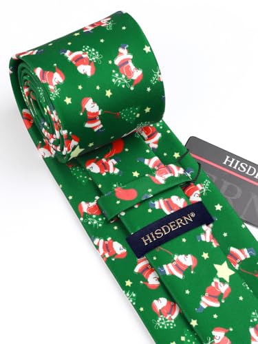 Image of HISDERN Christmas Ties for Men Holiday Tie and Pocket Square Cufflinks Festival Party Xmas Funny Silk Woven Necktie