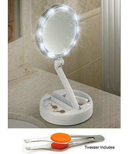 Body Care / Beauty Care Floxite 7504-12l 12x Led Lighted Folding Vanity and Travel Mirror, White, Frosted White Bodycare / BeautyCare + Stainless Steel Slant Tweezer
