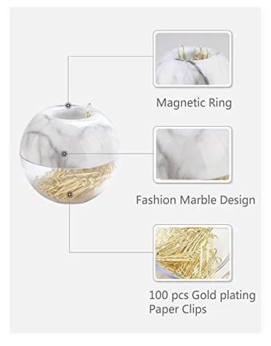 Multibey Gold Paper Clips In Elegant Magnetic Marble White Clip Holder, 28Mm, 100 Clips Per Box #TOP4