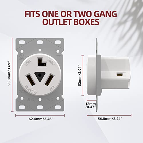 Aida 10-30R Dryer Outlet 30-Amp 3-Pole, 3-Wire 125/250-Volts Non-Grounding Heavy Duty Flush Mount Power Receptacle For Dryer, Space Heaters, , Ul Listed, 030626 #TOP4