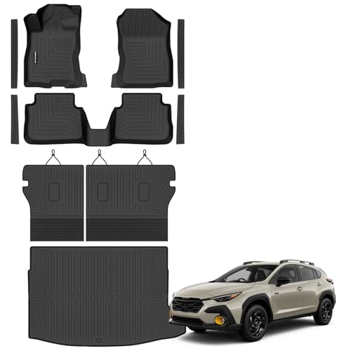Floor Mats for 2026 Subaru Crosstrek Hybrid Upgrade Trunk Mat with Backrest Mat All Weather TPE Floor Liners Fit for Subaru Crosstrek Hybrid Odorless Anti-Slip Full Set Car Accessories(Not Fit Gas)
