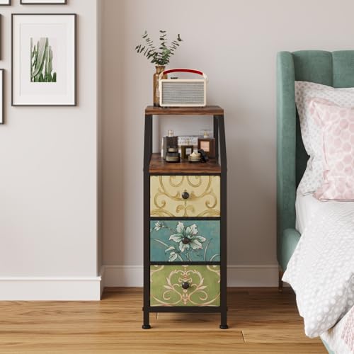 Image of Amazon Brand - Umi Bedside Table with 3 Fabric Chest of Drawers Organizer & Storage Shelf, Sofa Side Table, End Table, Corner Table, Night Lamp Table, Nightstand for Bedroom Living Room (25x47x72cm)