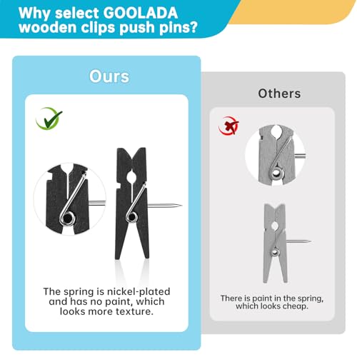 GOOLADA Wooden Push Pins Clips 50pcs Black Push Pins for Bulletin Board Cute Push Pins for Corkboard Fun Thumb Tacks for Cork Board Pushpins for Wall for Teachers at School Classroom Offices Home