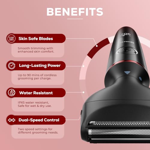 Image of Brago Aura All-in-One Trimmer for Women | Face, Body & Bikini | Painless Hair Remover for Women | Eyebrow, Upper Lip, Underarm & Leg Trimmer | 3 Grooming Heads | LCD Display | Type-C Fast Charging | Waterproof