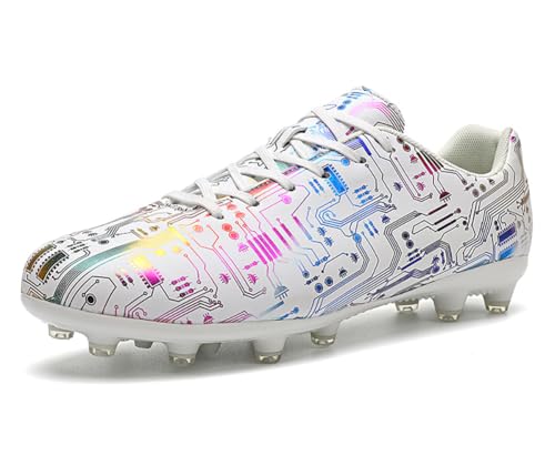 Mehlvdoy Unisex's AG Cleats Training Lightweight Sneaker Sports Non-Slip Long Studs Wear Resistant Football Soccer Shoes White 12/10.5 US