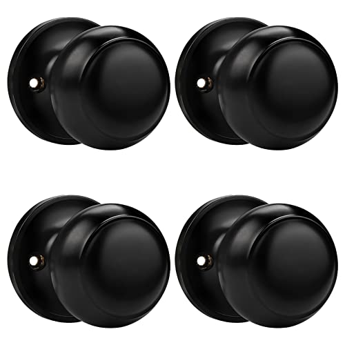 Probrico Black Half Dummy Door Knobs, Round Non-Turning Inactive Door Knobs Handles for Closet French Door,4 Pack