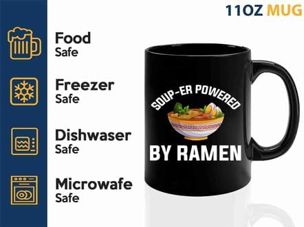 Ramen Coffee Mug 11oz Black -Powered by ramen - Food Lovers chicken pumpkin vegan pantry spicy noodles image 4