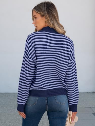 Image of ANRABESS Sweaters for Women Striped Half Zip Long Sleeve Ribbed Knit Pullover Comfy Casual Lightweight Tops 2026 Fall Fashion