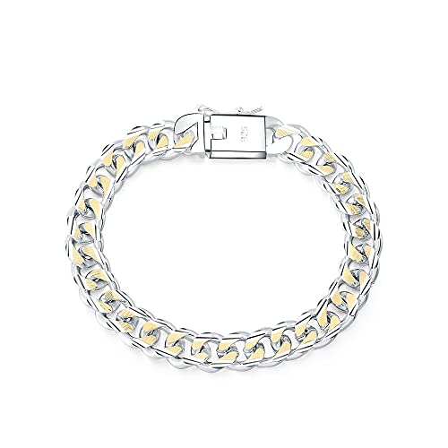 Pulsera de plata 925 QYYZTHX de 10 mm con acabado de joyería fina para hombre y mujer
