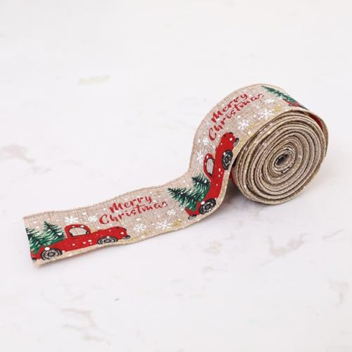Christmas Linen Ribbon 2m Roll Snowflake Elk Pattern Decorative