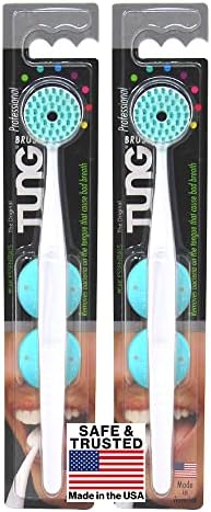 Peak Essentials Tung Brush with Caps | Tongue Cleaner for Adults | Tongue Scraper | Tongue Scrubber | Bad Breath and Halitosis | Mouth Odor Eliminator | Made in America (2 Pack w/Cap)