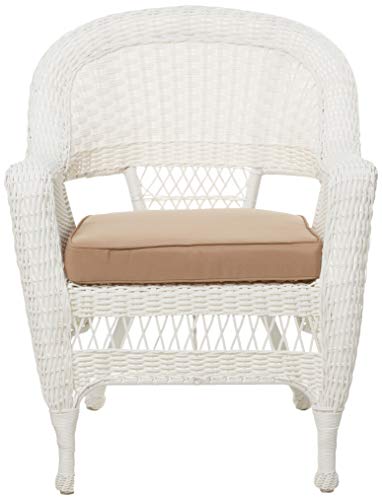 Jeco Wicker Chair With Tan Cushion, Set Of 2, White/W00206- #TOP1