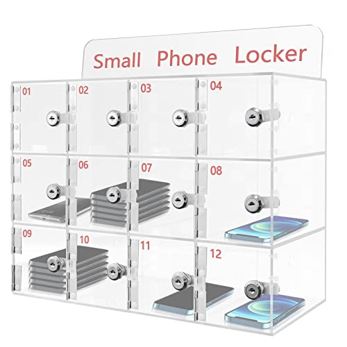 12 Slots Acrylic Cell Phone Locker Box, Clear Cell Phone Locker Box with Door Locks & Keys,Wall-Mounted Cell Phones Storage Cabinet, Pocket Storage Locker Box for Office Classroom(12 Slots)