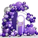 Kit d'arche de ballons violets, 134 ballons violets et argentés avec différentes tailles de ballons violets métallisés pour fête à thème violet, anniversaire, mariage, fête prénatale