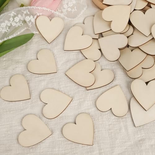 HOLDLEAF Lot de 100 cœurs décoratifs en bois, 5 cm, petits cœurs en bois, pour bricolage, décoration de table, mariage, Saint-Valentin, bricolage